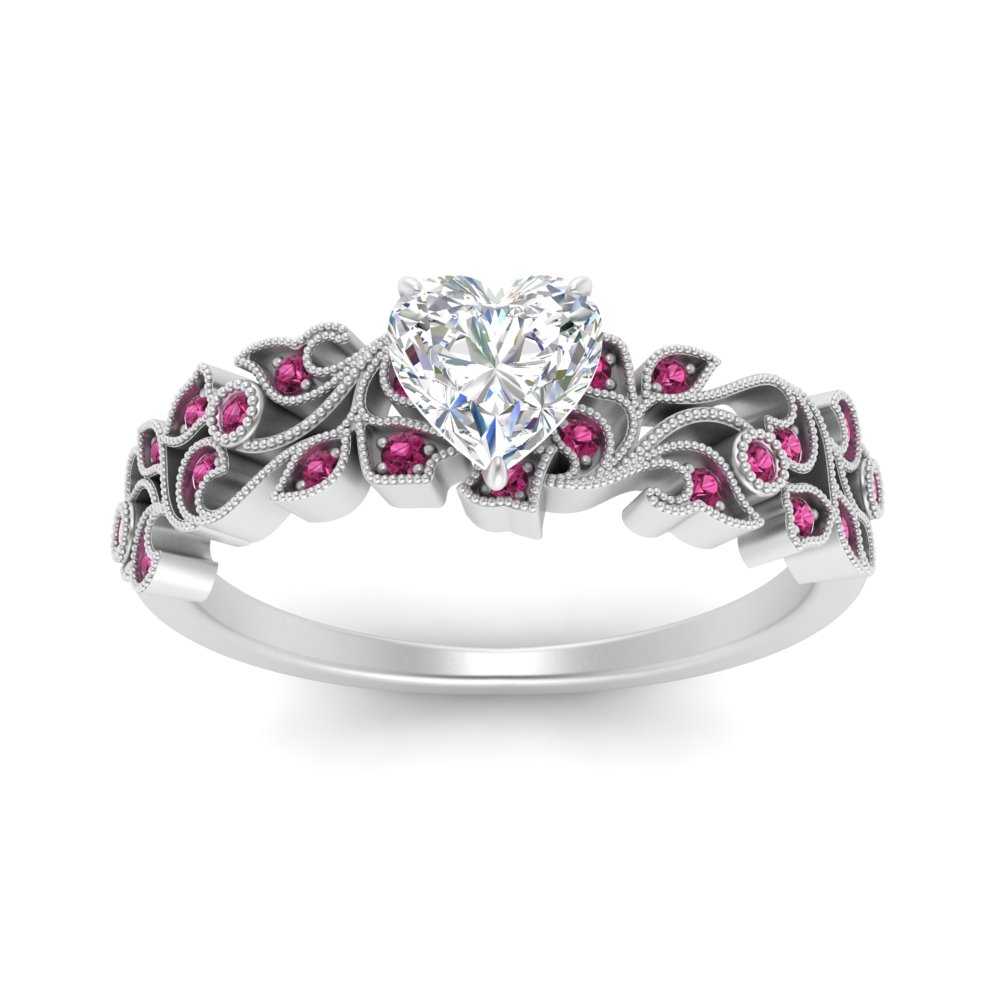 Filigree Wide Band Heart Diamond Ring