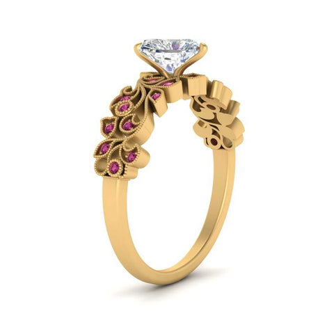 Heart Cut Filigree Wide Band Engagement Ring