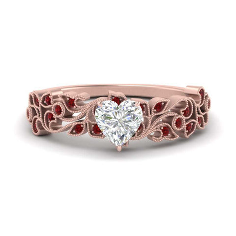Heart Cut Filigree Wide Band Engagement Ring