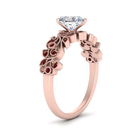 Heart Cut Filigree Wide Band Engagement Ring