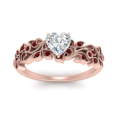 Heart Cut Filigree Wide Band Engagement Ring