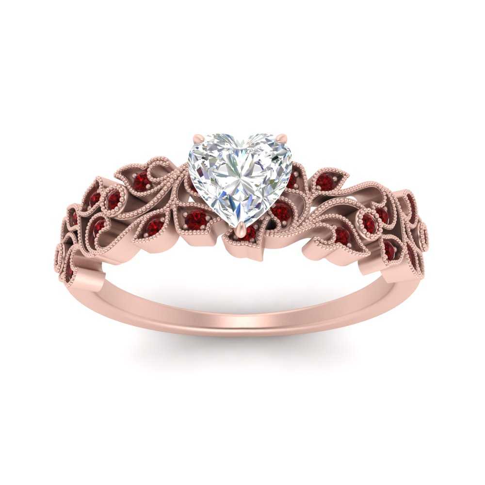 Filigree Wide Band Heart Diamond Ring