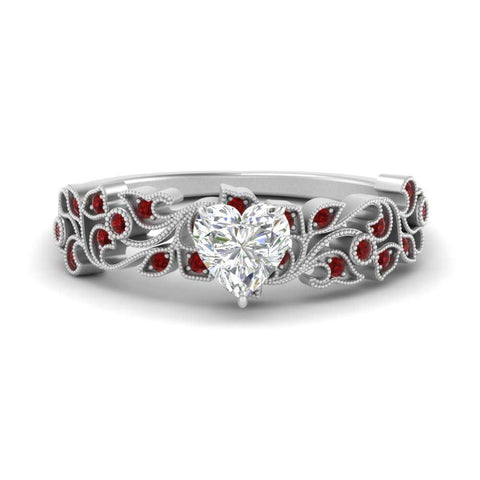 Heart Cut Filigree Wide Band Engagement Ring