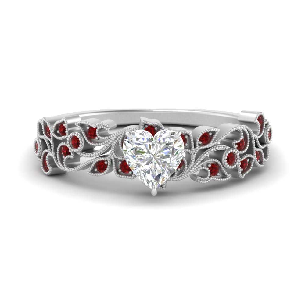 Filigree Wide Band Heart Diamond Ring