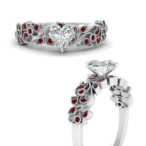 Heart Cut Filigree Wide Band Engagement Ring