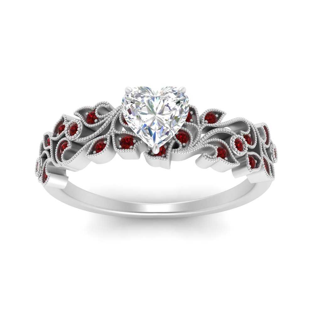 Filigree Wide Band Heart Diamond Ring
