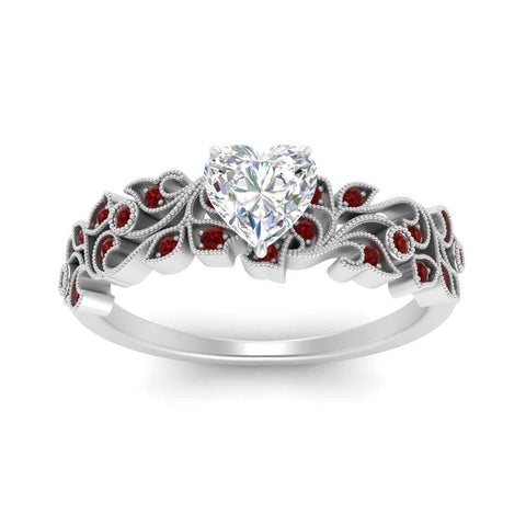 Heart Cut Filigree Wide Band Engagement Ring