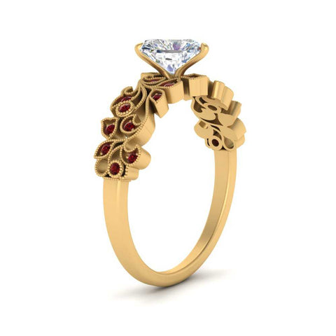 Heart Cut Filigree Wide Band Engagement Ring