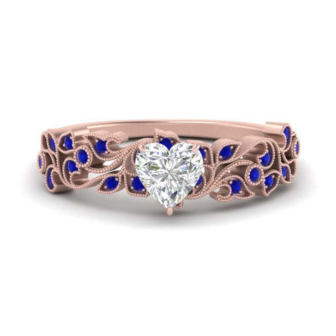 Heart Cut Filigree Wide Band Engagement Ring