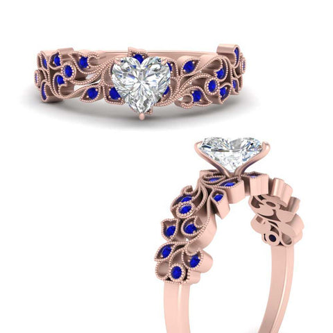 Heart Cut Filigree Wide Band Engagement Ring