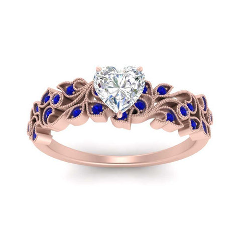 Heart Cut Filigree Wide Band Engagement Ring