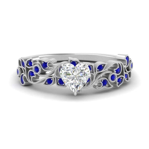 Heart Cut Filigree Wide Band Engagement Ring