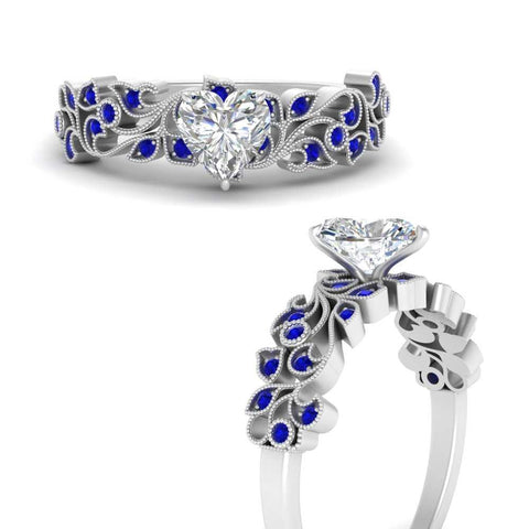 Heart Cut Filigree Wide Band Engagement Ring