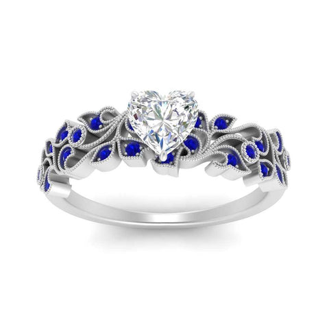 Heart Cut Filigree Wide Band Engagement Ring