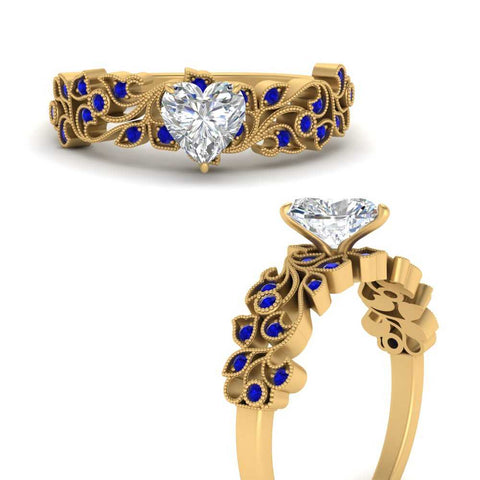 Heart Cut Filigree Wide Band Engagement Ring