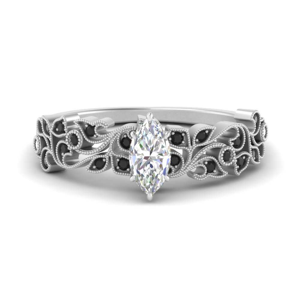 Filigree Wide Band Marquise Diamond Ring