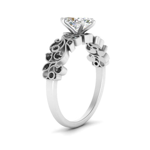 Marquise Cut Filigree Wide Band Engagement Ring