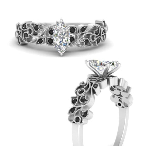 Filigree Wide Band Marquise Diamond Ring