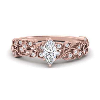 Marquise Cut Lab Grown Diamond Intricate Filigree Engagement Ring