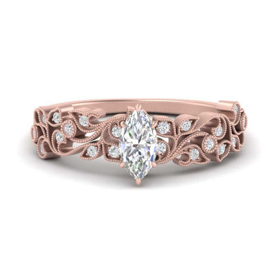 Filigree Wide Band Marquise Diamond Ring