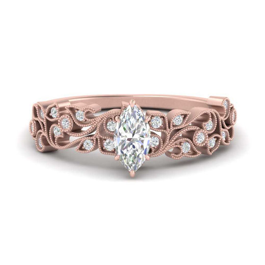 Filigree Wide Band Marquise Diamond Ring