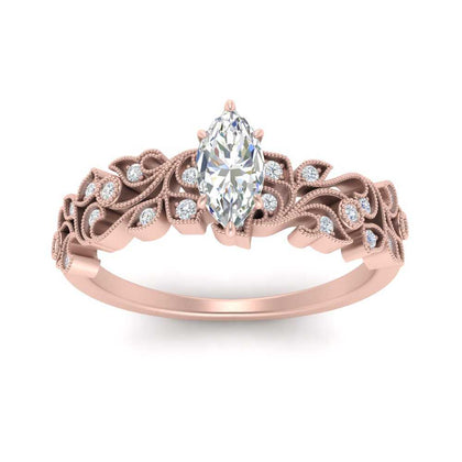 Marquise Cut Lab Grown Diamond Intricate Filigree Engagement Ring