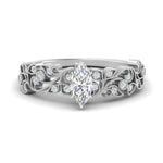 Load image into Gallery viewer, Marquise Cut Filigree Wide Band Engagement Ring
