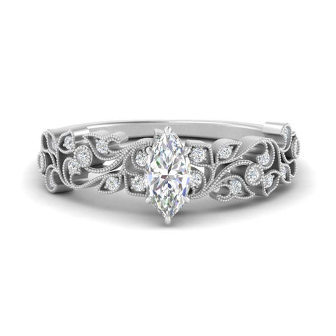 Filigree Wide Band Marquise Diamond Ring
