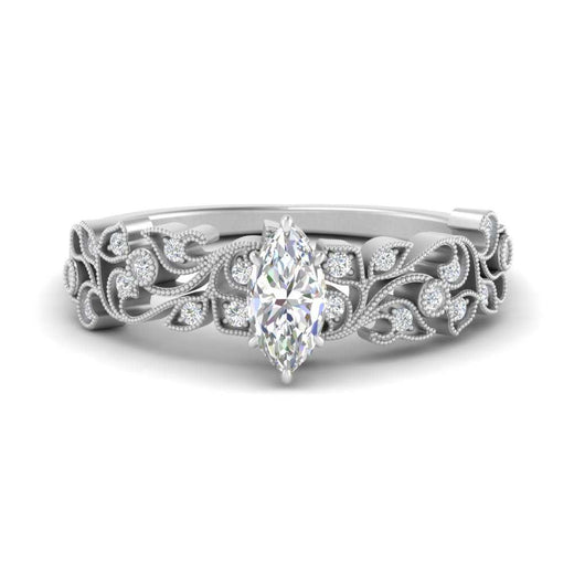 Filigree Wide Band Marquise Diamond Ring