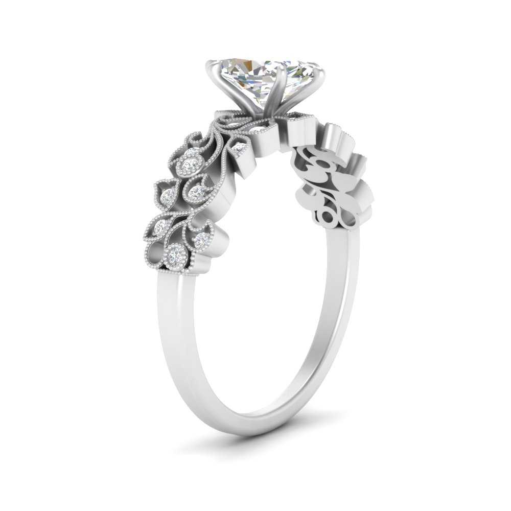 Marquise Cut Filigree Wide Band Engagement Ring