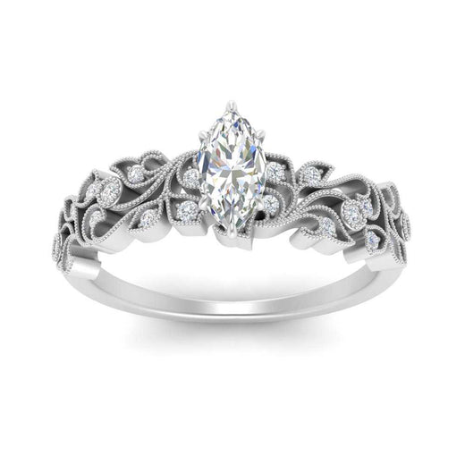 Filigree Wide Band Marquise Diamond Ring