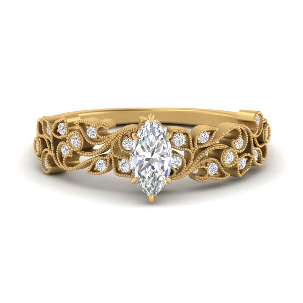 Filigree Wide Band Marquise Diamond Ring