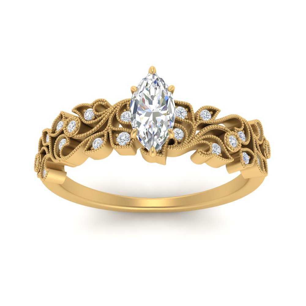 Filigree Wide Band Marquise Diamond Ring