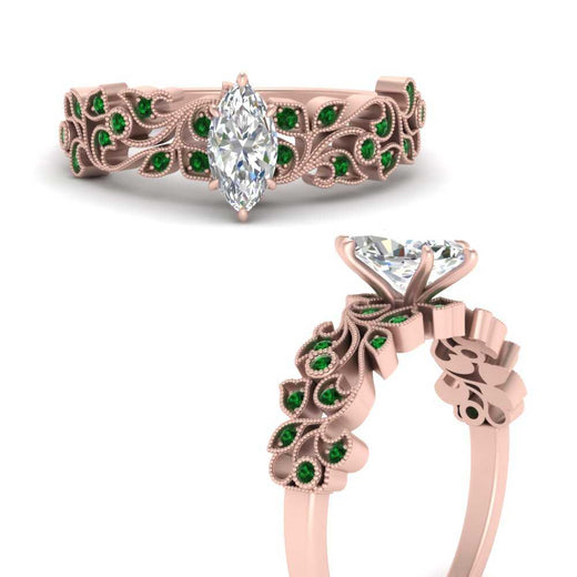Filigree Wide Band Marquise Diamond Ring