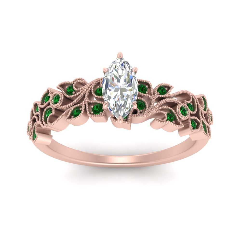 Marquise Cut Filigree Wide Band Engagement Ring