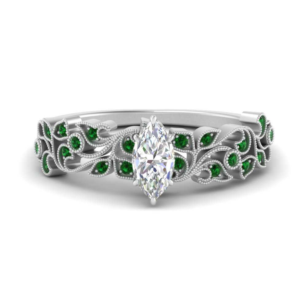 Filigree Wide Band Marquise Diamond Ring