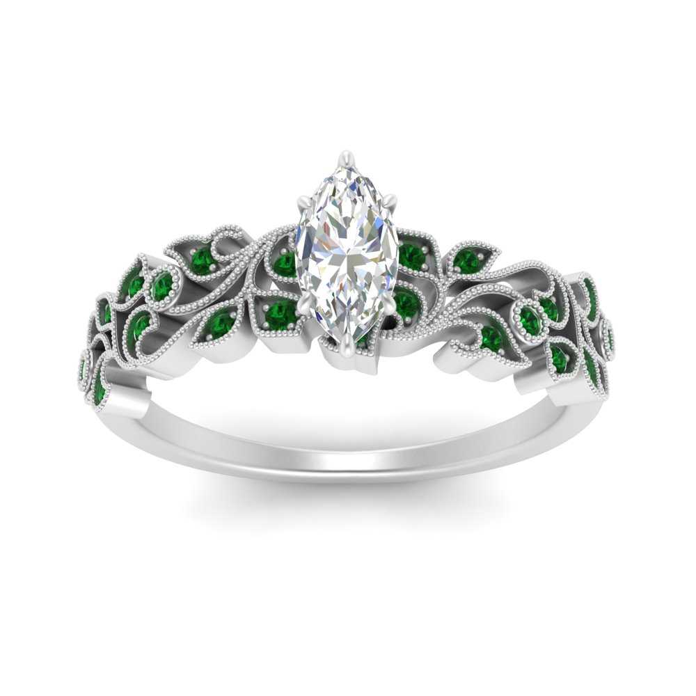 Marquise Cut Filigree Wide Band Engagement Ring