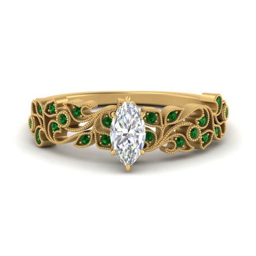 Filigree Wide Band Marquise Diamond Ring