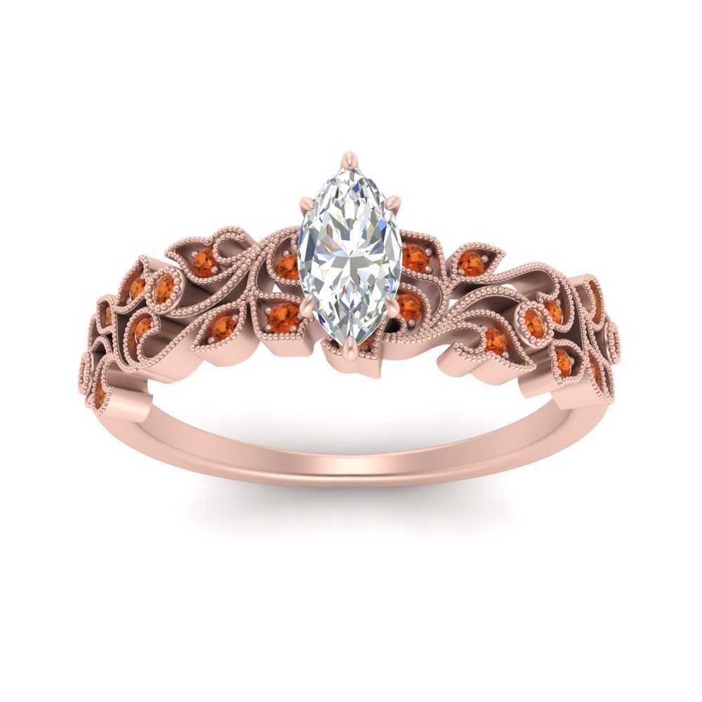 Marquise Cut Filigree Wide Band Engagement Ring