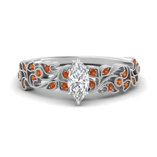Filigree Wide Band Marquise Diamond Ring