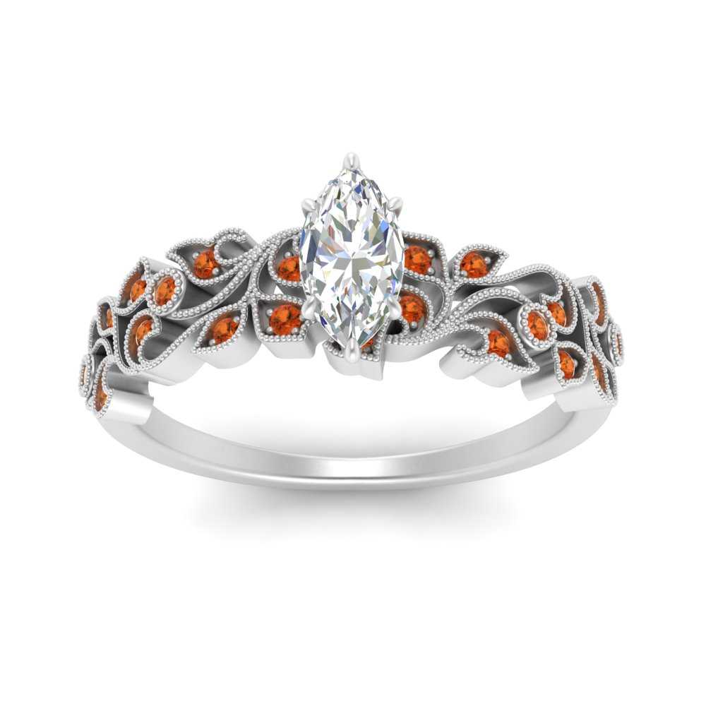 Marquise Cut Filigree Wide Band Engagement Ring