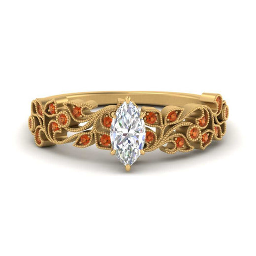 Filigree Wide Band Marquise Diamond Ring