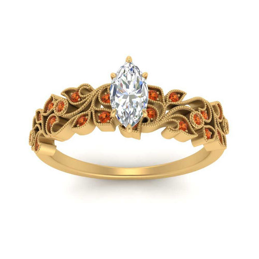 Filigree Wide Band Marquise Diamond Ring