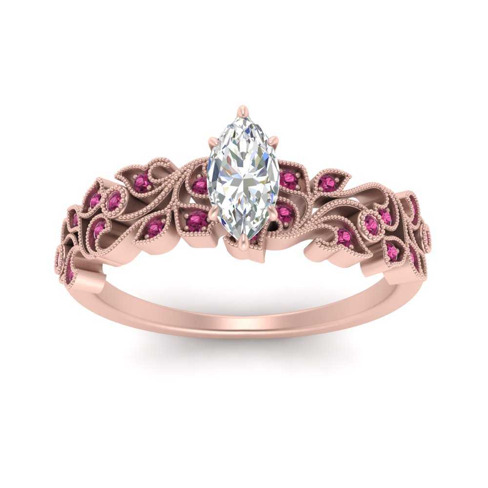 Marquise Cut Filigree Wide Band Engagement Ring