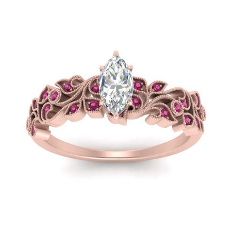 Filigree Wide Band Marquise Diamond Ring