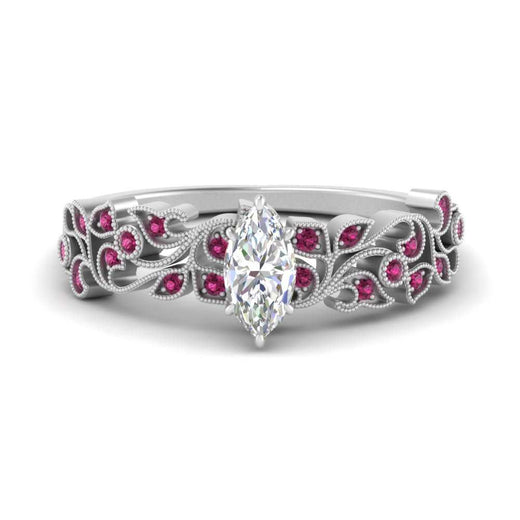 Filigree Wide Band Marquise Diamond Ring