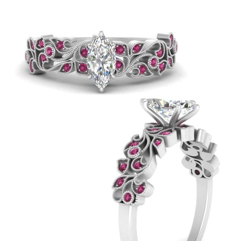 Filigree Wide Band Marquise Diamond Ring
