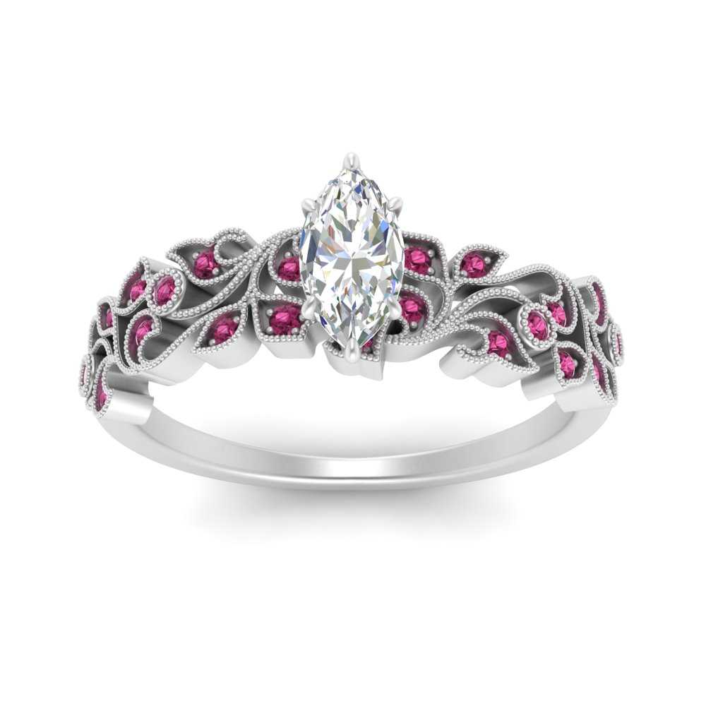 Marquise Cut Filigree Wide Band Engagement Ring