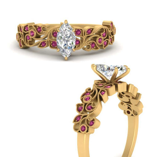 Filigree Wide Band Marquise Diamond Ring