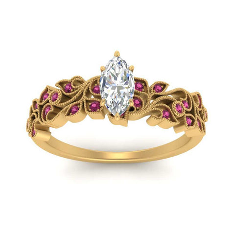 Filigree Wide Band Marquise Diamond Ring